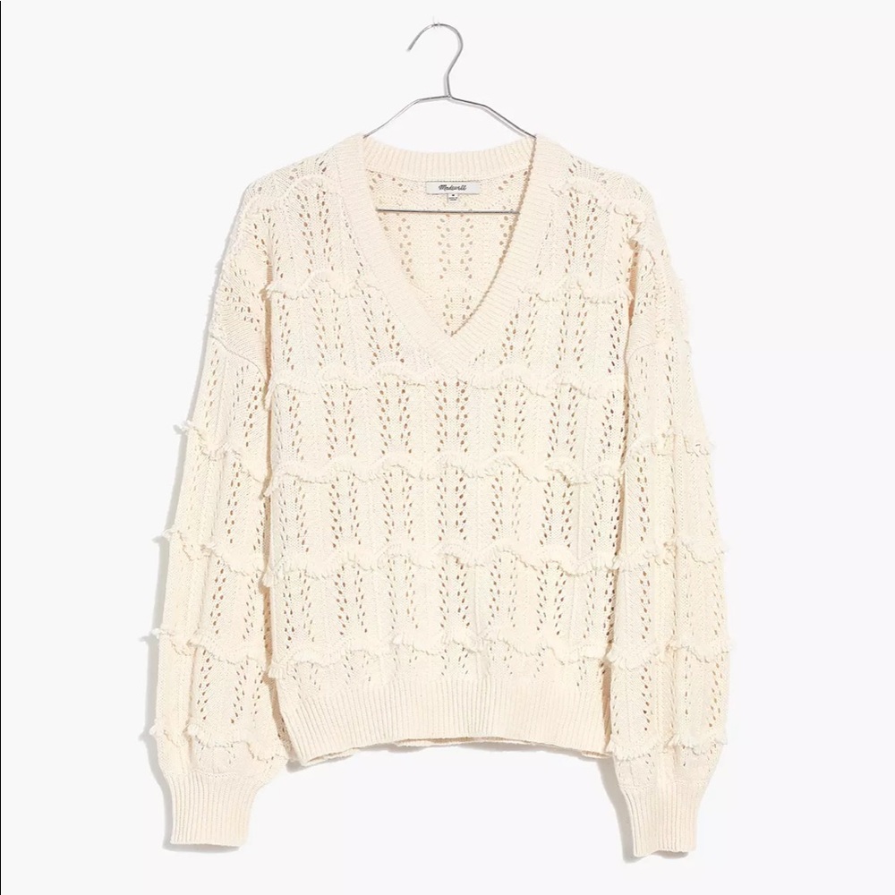 Madewell V-Neck Fringe Pullover Sweater Size Medium